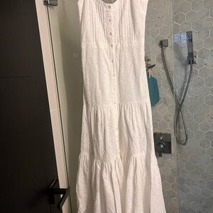 White Tiered Button-Front Maxi Dress